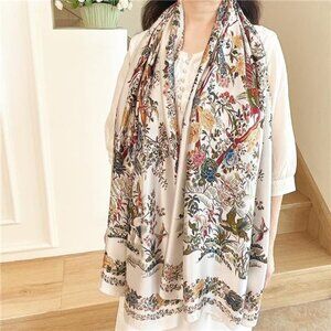 Lightweight Satin Scarves Large Capacity White Floral